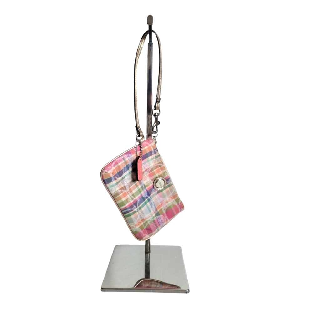 Coach Multicolor Plaid Wristlet - Pink, Blue, Green, Yellow